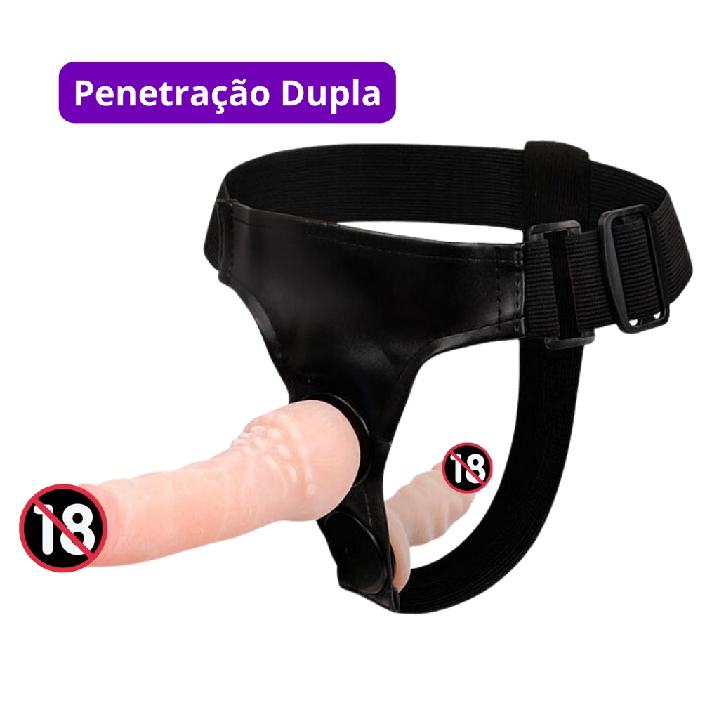 Cintaralho Pênis em Cyberskin Duplo com Cinta em Couro Nylon