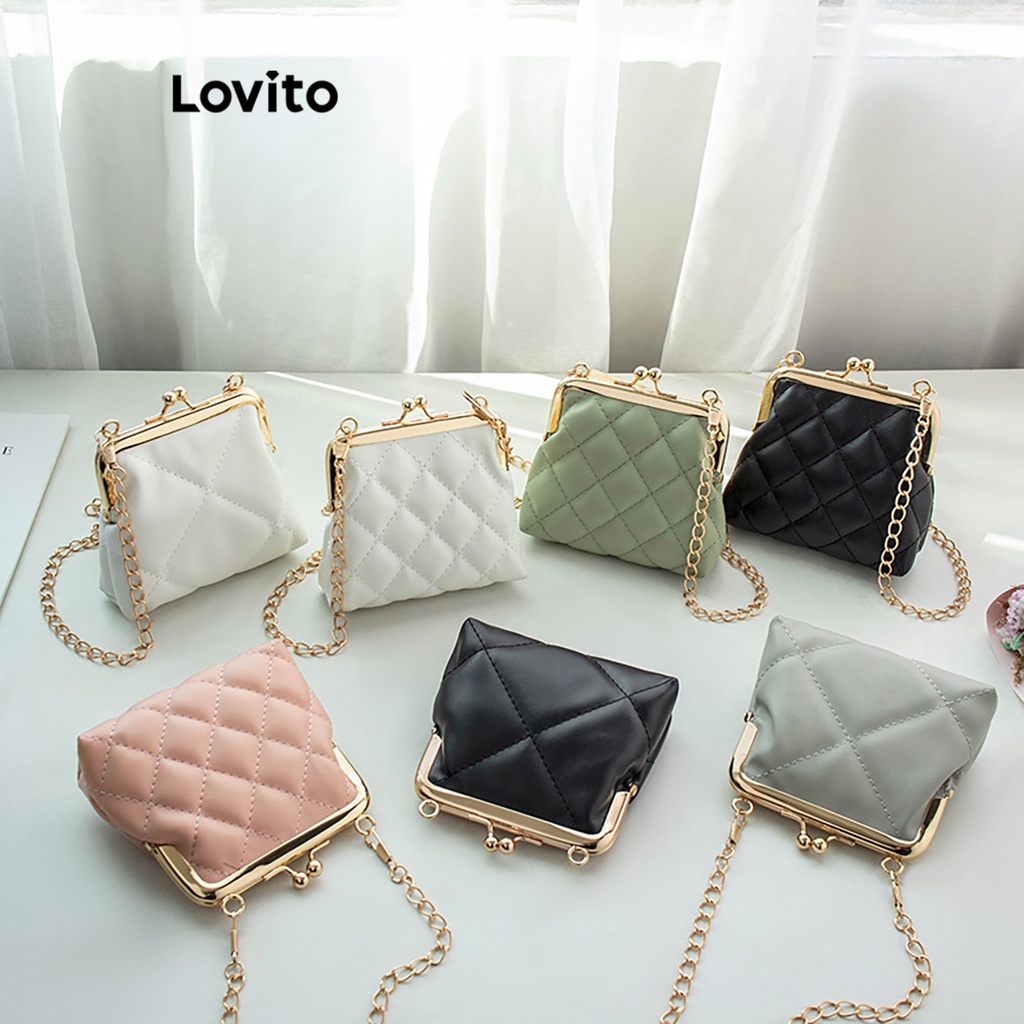 Lovito Bolsa de Ombro Versátil com Corrente de Argyle para Comutar Pequena para Mulheres LFA05377 (Branco/Rosa/Preto)
