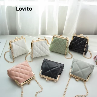 Lovito Bolsa de Ombro Versátil com Corrente de Argyle para Comutar Pequena para Mulheres LFA05377 (Branco/Rosa/Preto)