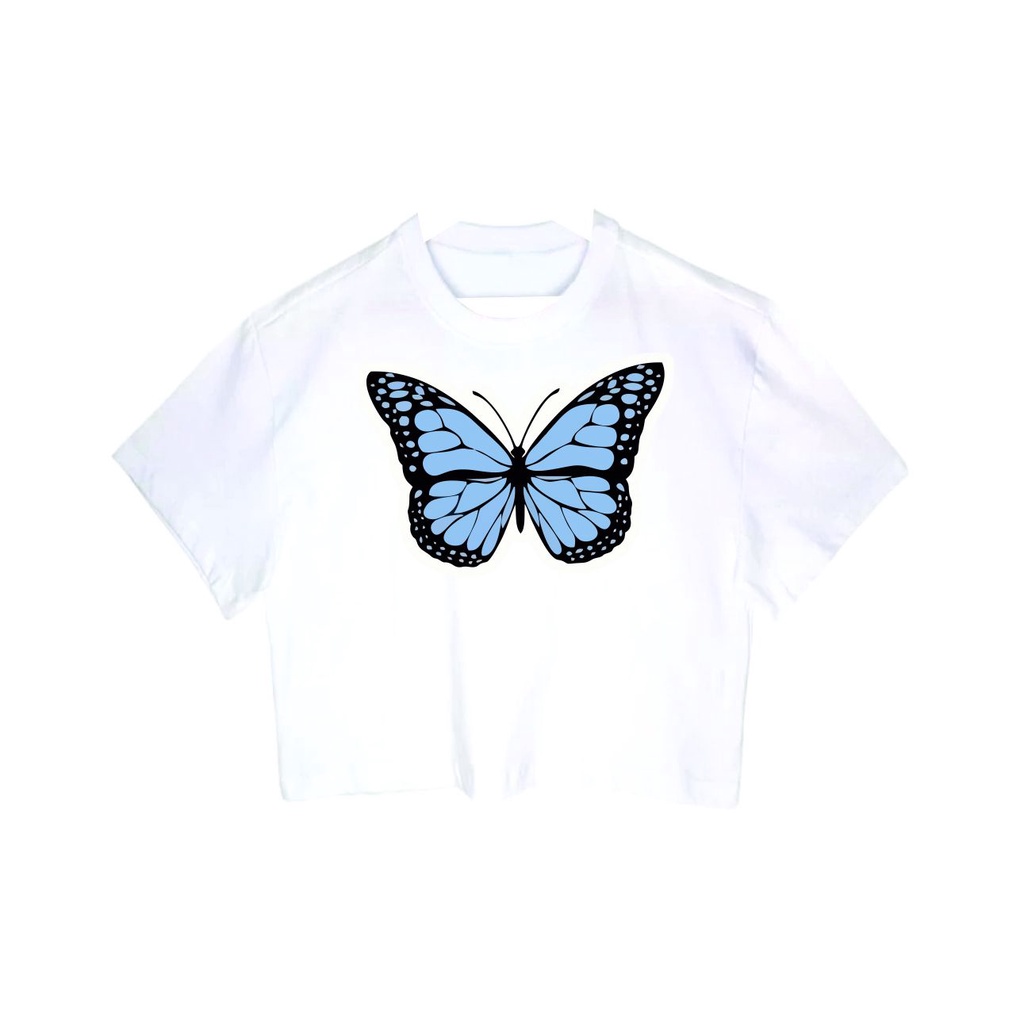 Cropped Feminino Tumblr blogueira borboleta azul cute pinterest feminina  curta