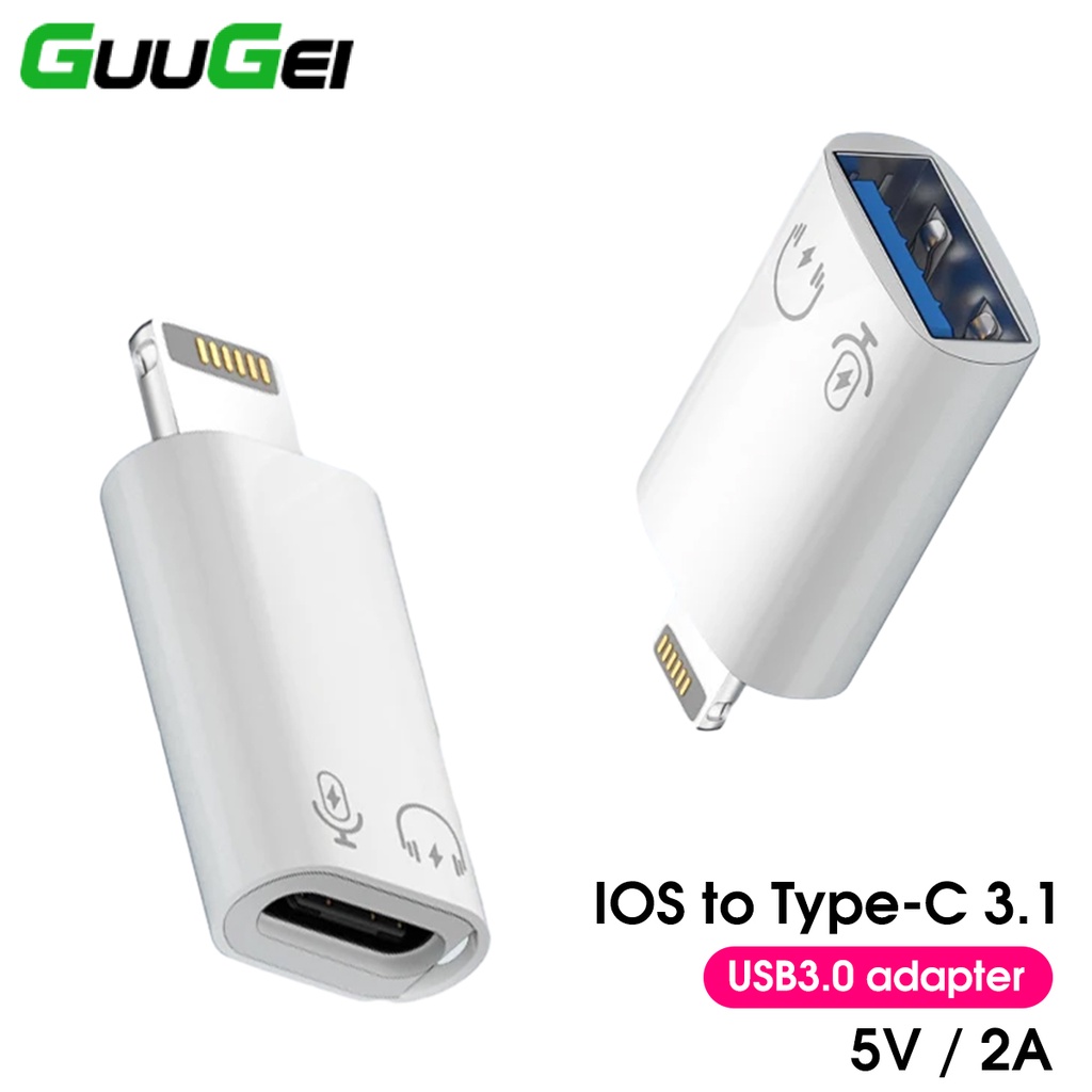 Adaptador De Carga Guugei OTG 8Pin Macho Para USB/Type C Fêmea i-Phone 14 13 12 11 X/XR/XS Pro Max Celular Tipo Conector De Fone De Ouvido