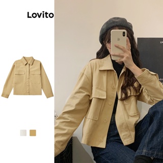 Lovito Jaqueta Casual De Bolso Com Botão Liso Para Mulheres L73AD030