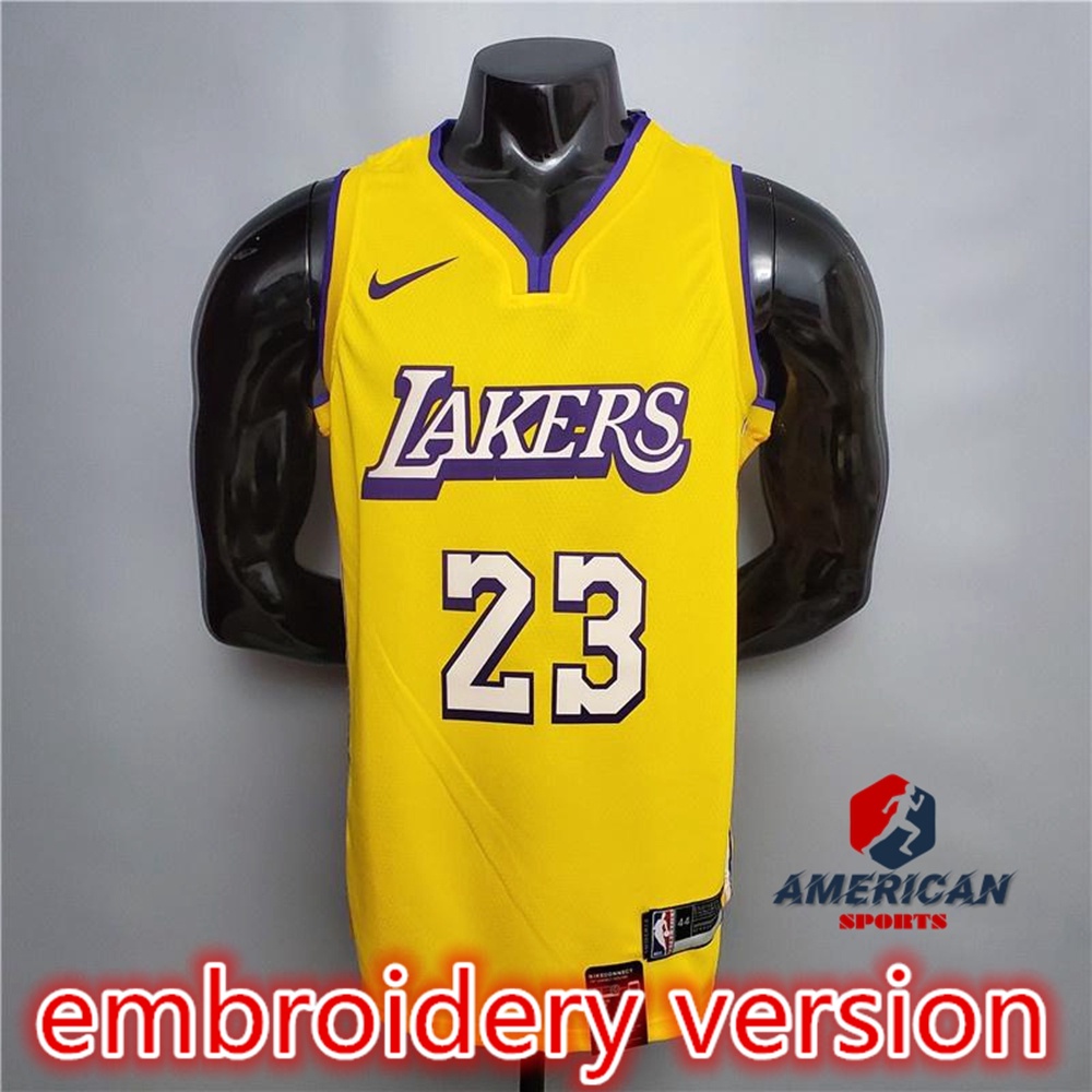 Homens Camisa 2023nba Los Angeles Lakers 23 LeBron James Camiseta de Yellow Star Basquetebol Jersey