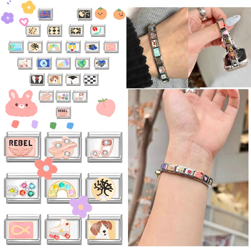 Pulseira De Aço Inoxidável Diy Italiano De 9mm Série Mista