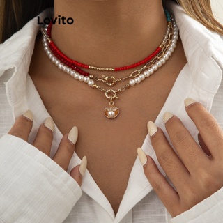 Lovito Colar Casual De Pérolas De Metal Com Textura Lisa E Frisada Para Mulheres LCS04098