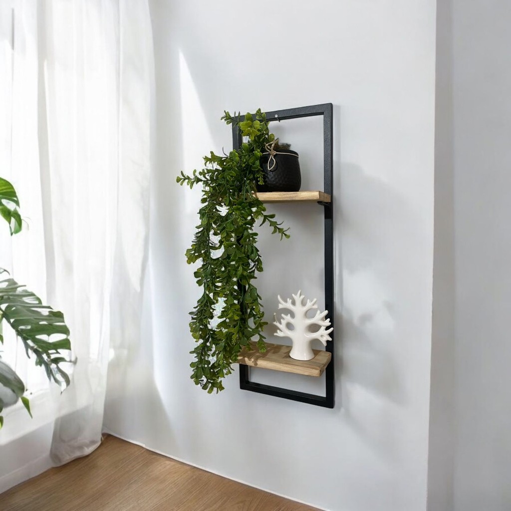 Nicho decorativo design industrial de metal com 2 madeiras pinus ...