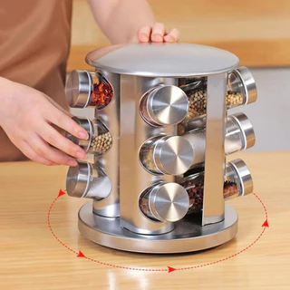 Porta Tempero Inox Giratório Vidro 12 Potes 360