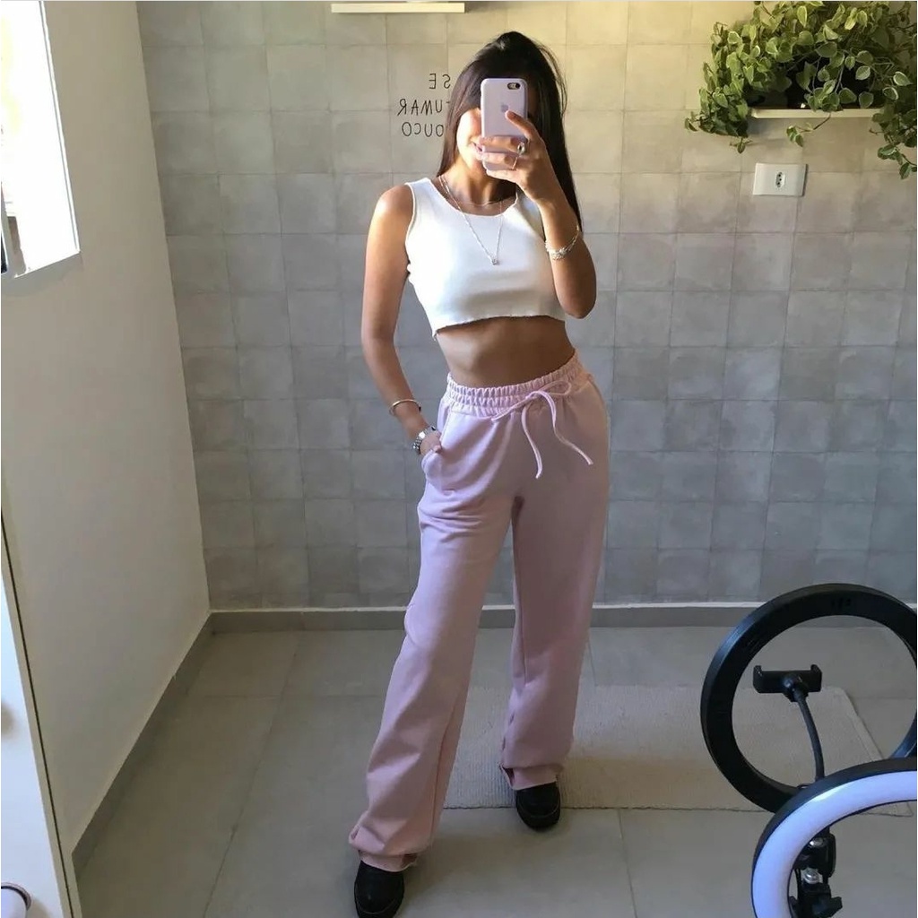 Calça Moletinho Pantalona Wide Leg Cintura Alta Feminina Roupa Blogueira  Moda Inverno - Escorrega o Preço