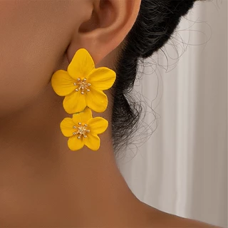 12 Cores Brincos De Cavilha Floral Dupla Para Mulher Metal Estilo Exagerado Simples Festa De Aniversário
