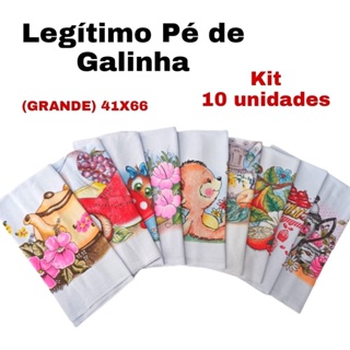 Pano De Prato Estampado Pe De Galinha Legitimo Kit 10 Unidades Melhor Preço