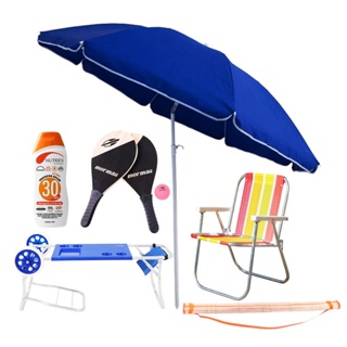 Kit Cadeira de praia + Carrinho + Frescobol + Guarda-Sol verao Belfix