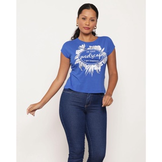 Blusa Feminina Estampa Escrita Floral Azul