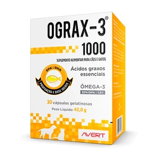 Suplemento Ograx-3 1000 Para Cães e Gatos Avert 30 Cápsulas