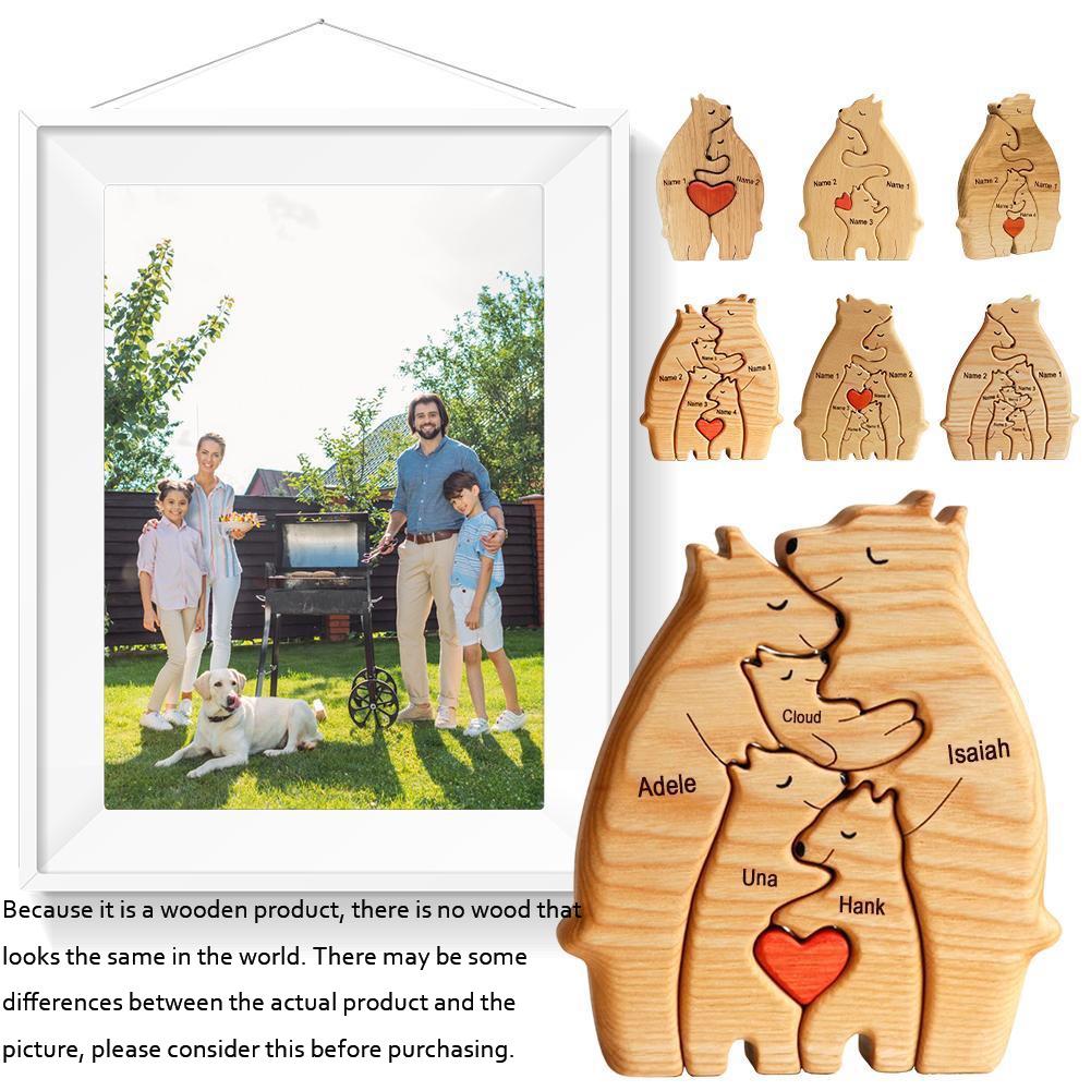 Quebra-Cabeça Da Família Urso De Madeira Do Coração Decoração Dia Das Mães Presente De Aniversário