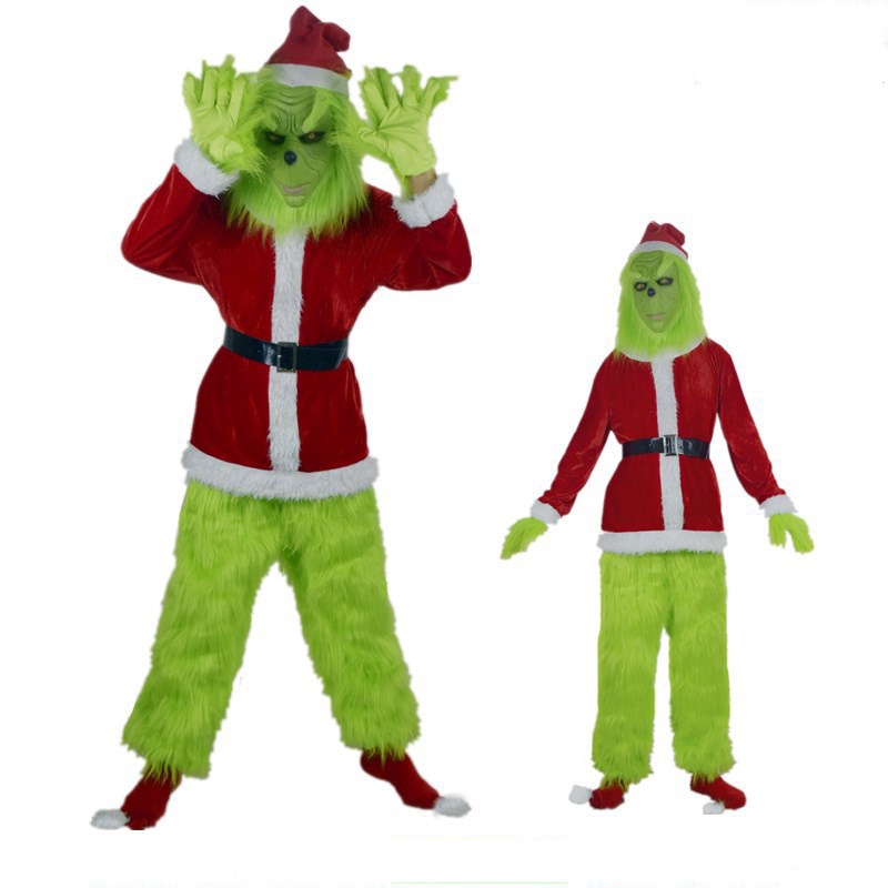 Natal monstro de cabelo verde Grinch cosplay traje Papai Noel terno festa festa ring wear