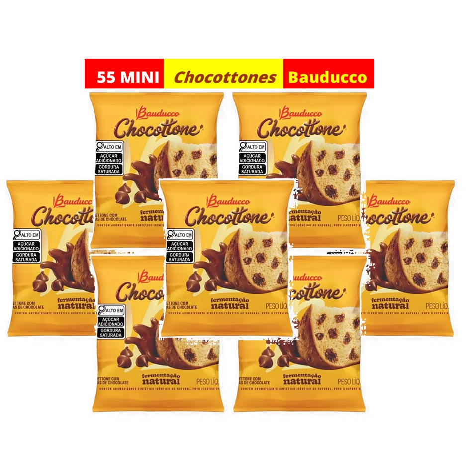 Kit 55 Mini Chocottone Bauducco 80g Panettone Com Gotas de Chocolate