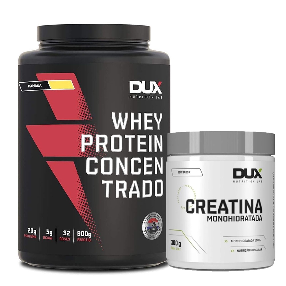 Kit Whey Protein Concentrado Dux 900g Pote Banana + Creatina MonoHidratada Pote 300g Dux