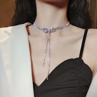 Novo flash Diamante sexy Água Onda Comprimento Borla Clavícula Corrente