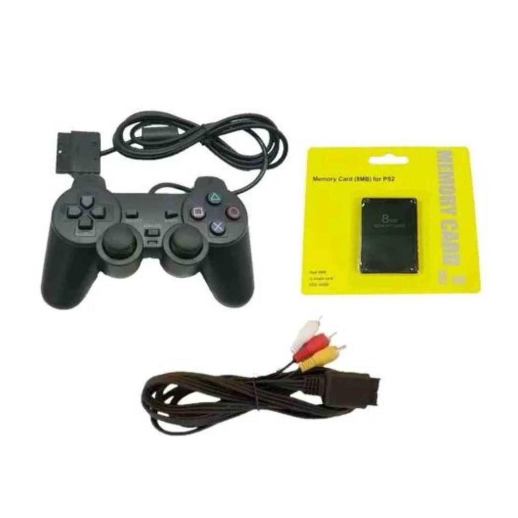 Kit 1 Controle Ps2 Dualshock 2 + Memory Card + Cabo Av