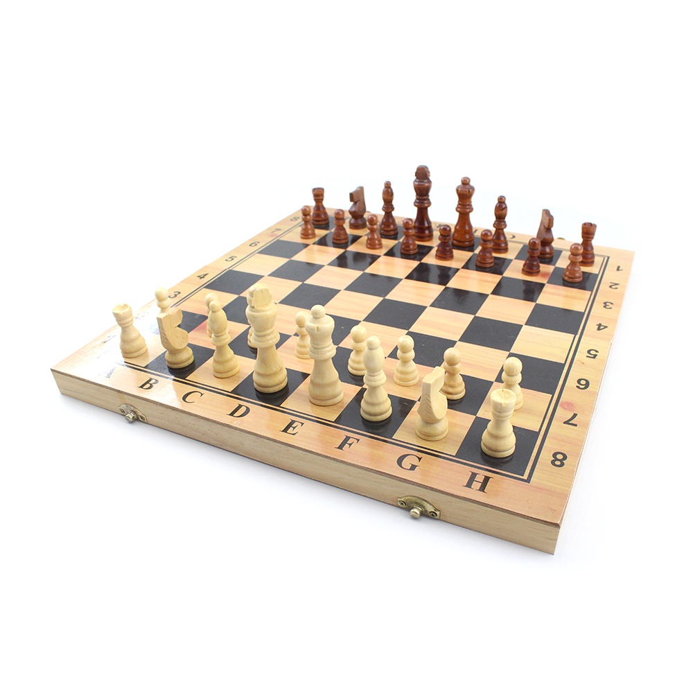 Xadrez Damas Gamão Tabuleiro de Madeira Estojo 3 em 1 30x30