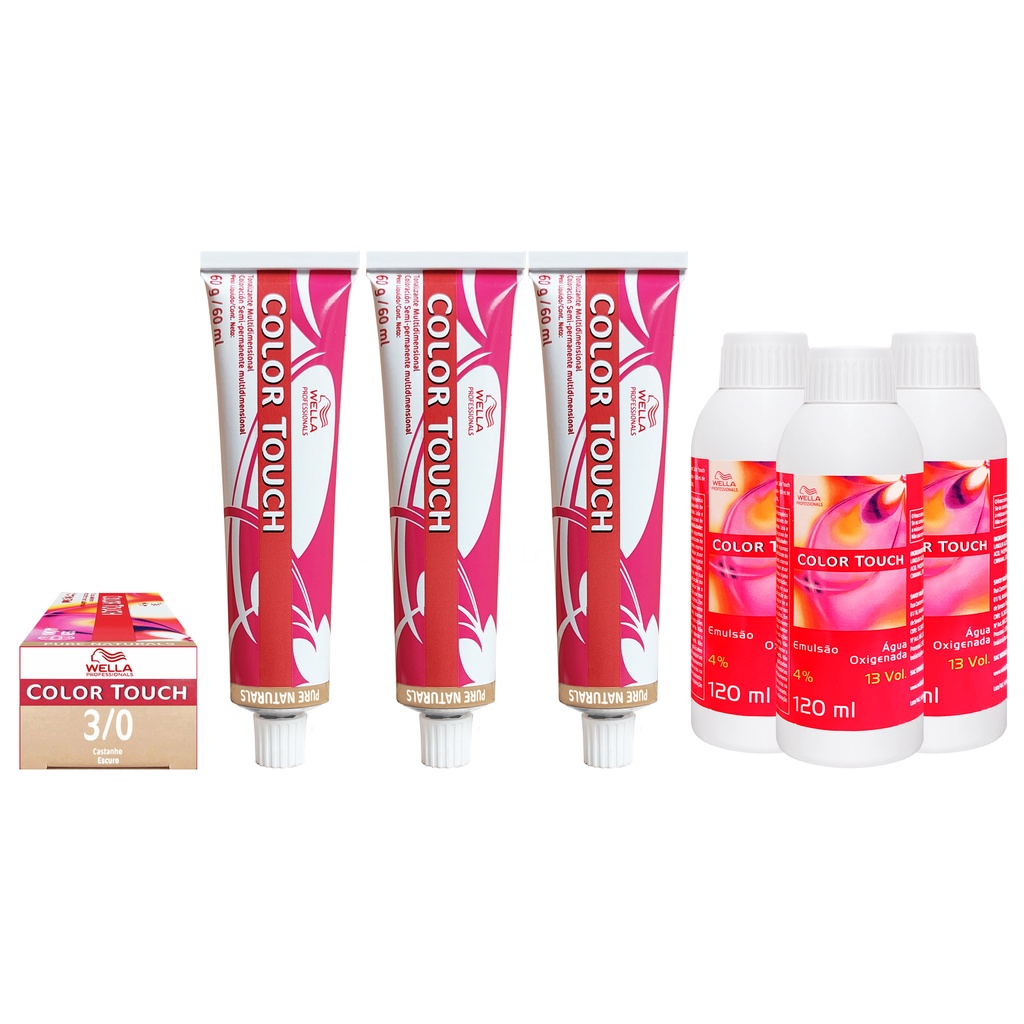 Wella Kit c/3 Color Touch Tonalizante 3/0 Castanho Escuro 60g + 3 ...