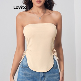 Lovito Regata Casual Lisa Redonda Com Cordão Para Mulheres LBL07048