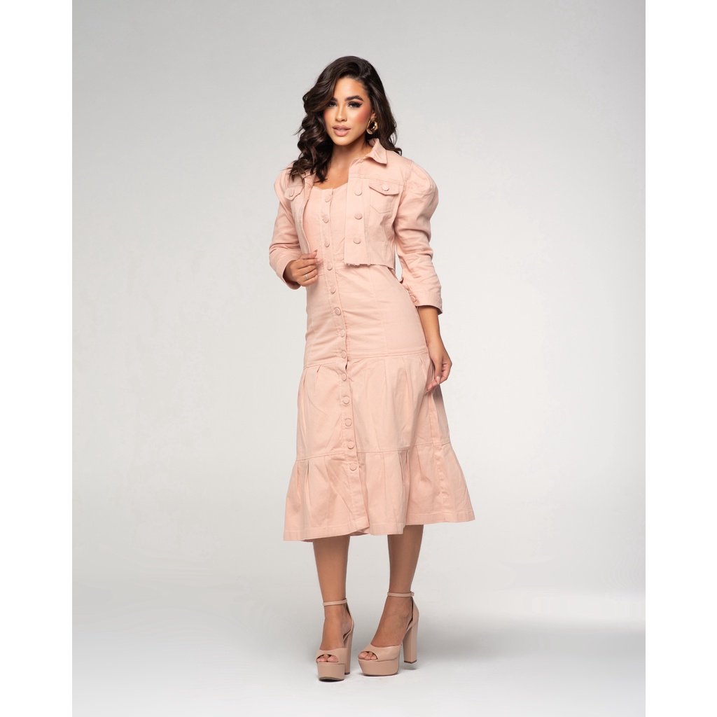 Vestido e Jaqueta Rosê Moda Evangélica 7PALLAS | Shopee Brasil