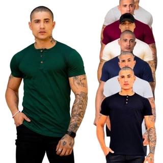 Camiseta Henley Masculina Camisa 3 Botões Gola Portuguesa