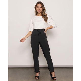 Calça Feminina Viscose Lisa Com Pregas Preta