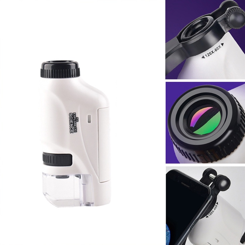 Microscópio de Mão Portátil Com Zoom 60X-120X Para Plantas