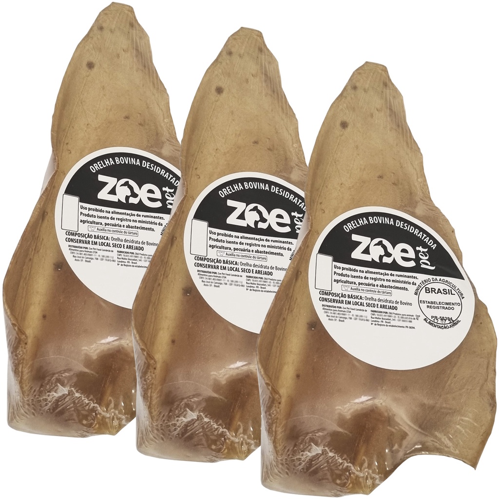Kit 3 Orelha Bovina Desidratada Petisco Natural Para Cachorros Cães  Mordedor Zoe Pet | Shopee Brasil