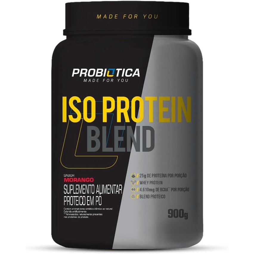 Whey Protein Iso Protein Blend Sabor Morango Pote 900g Probiótica