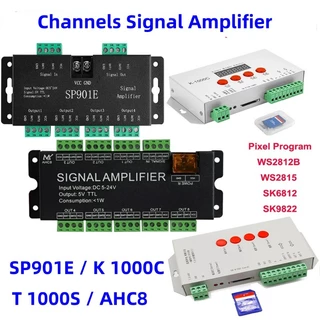 DC5V-24V Led Pixel FullColor RGB Fita T1000S K1000C Cartão 2048 Pixels SP901E 8 Canais Amplificador De Sinal Para WS2801 WS2811 WS2812B SK6812 2813 2815 Cordas Módulos