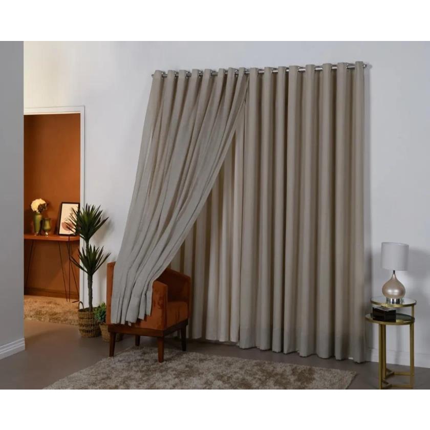 Cortina Gaze De Linho Com Forro 7,00x2,70m Sala E Quarto