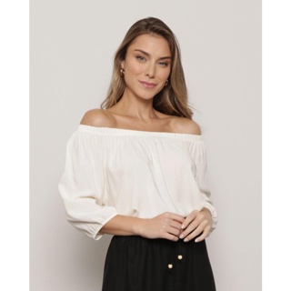 Blusa Feminina Viscose Manga Curta Com Elástico Off White