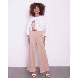 Calça Feminina Pantalona Trabalhada Bege