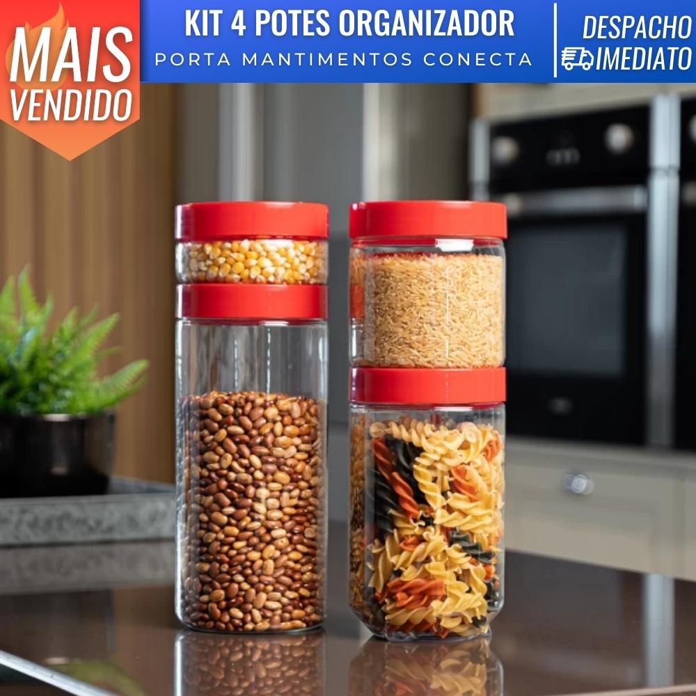 Kit Conjunto 4 Potes Organizadores Conecta Com Tampa UZ