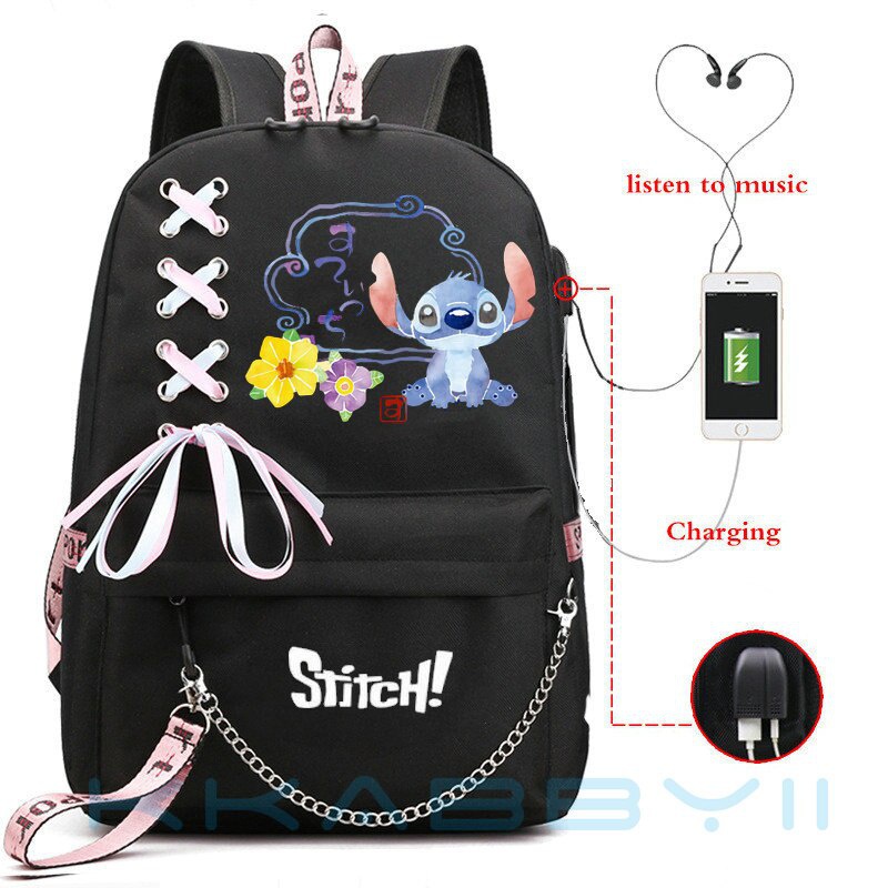 Ponto Kawaii Mochila feminina Carregável usb escola mochila adolescente menino laptop mulher bagagem de viagem mochila