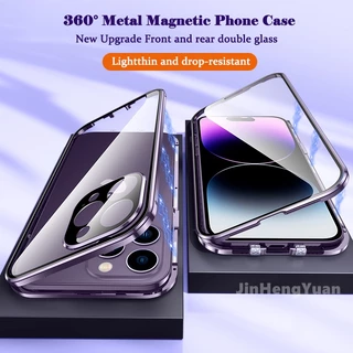 Adsorção Magnética Metálica 360 ° Capa Protetora De Dupla Face De Vidro Para IPhone 15 14 12 13 11 Pro Max 15plus 14plus Caixa Dura De Trava