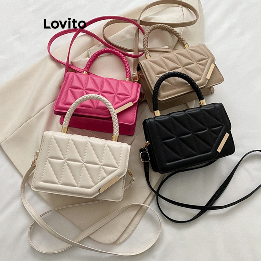 Lovito Bolsa De Ombro Pequena Básica Simples Casual Para Mulheres LNA32142 (Rosa Choque/Branco/Preto)