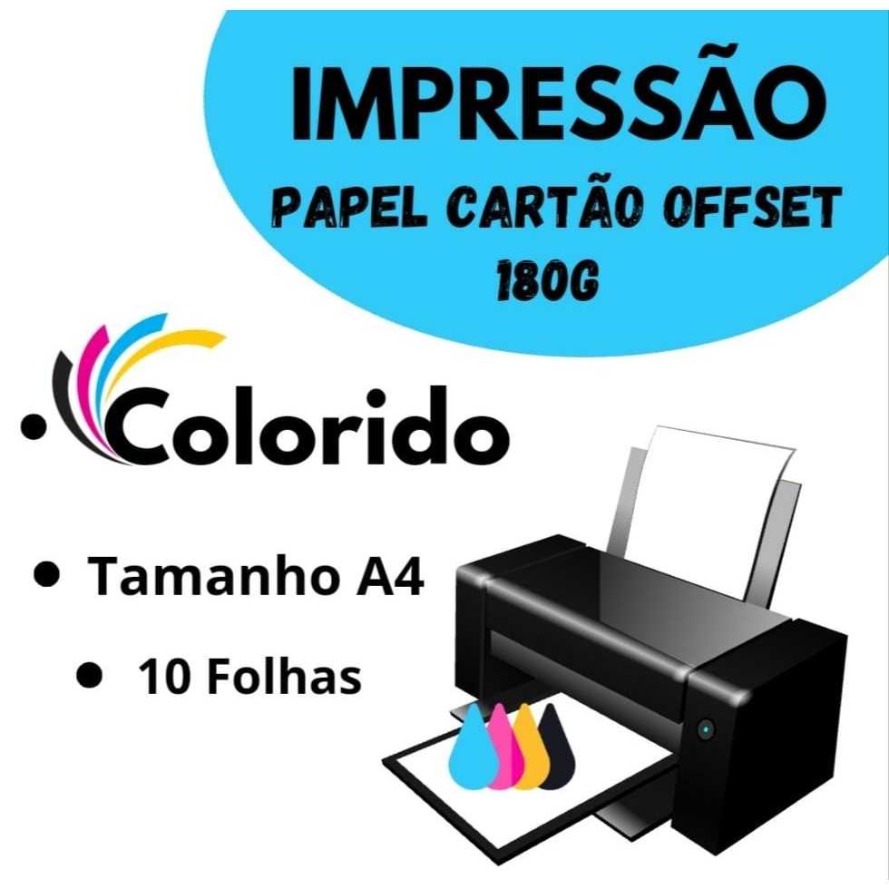 10 Impressões Coloridas em Papel Cartão 180g A4 Impressões ...