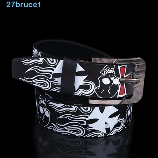 BRUCE1 Cinto De Couro PU De Todos Os Pares Versátil Jeans Com Fivela De Pino Simples Estilo Punk Para Homem Padrão De Esqueleto De Crânio Cintura Coreano