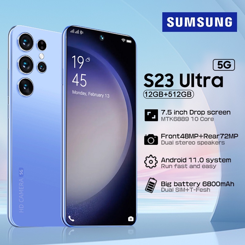 SUMSUNG S23 Ultra 5G Smartphone (12GB Ram + 512GB Rom) Telefone Celular HD De 7,5 Polegadas Dual SIM Chamada De Vídeo Para Jogos