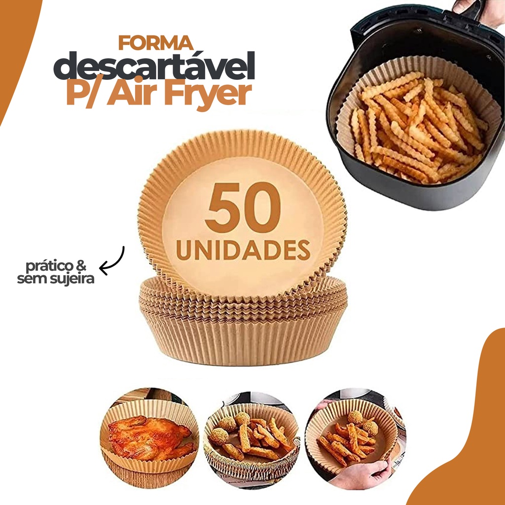 Forma Descartável Para Air Fryer Kit C/ 50 Unidades Papel Antiaderente FWB 16X4,5cm