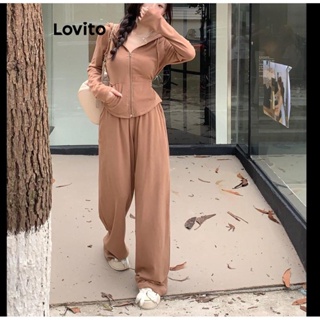 Lovito Conjunto Casual De Calças Com Zíper Liso E Cordão Para Mulheres LNA40229