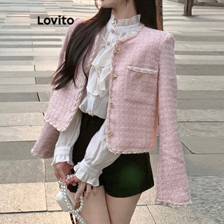 Lovito Jaqueta Elegante Com Bolso Frontal Com Botão Patchwork Para Mulheres LNA41060