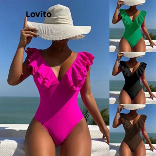 Lovito Sexy Simples Babado Camada Em Camadas Sem Costas Maiô De Uma Peça Para Mulheres LNL41012