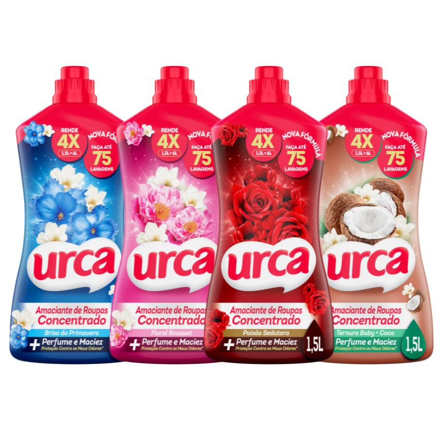 Kit amaciantes concentrado Urca - Brisa 1,5L + Floral 1,5L + Paixão Sedutora 1,5L + Ternura 1,5L