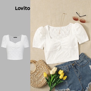 Lovito Camiseta Feminina Casual Com Bordado De Ilhós Liso L74ED078