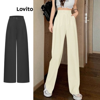 Lovito Calça Casual Lisa Assimétrica Para Mulheres L74ED040
